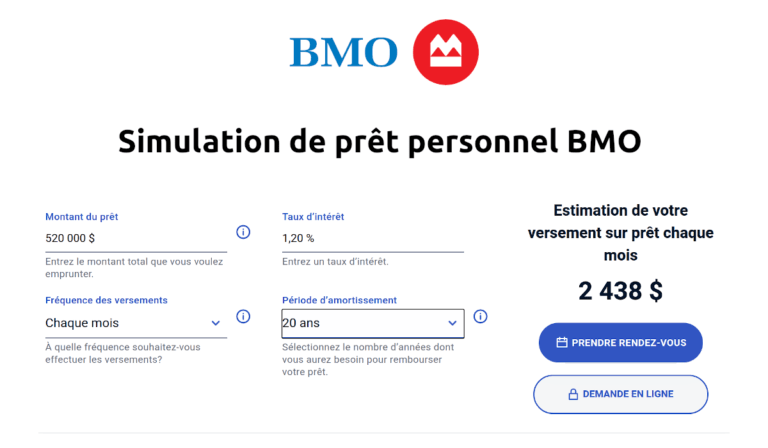 simulation de prêt personnel BMO