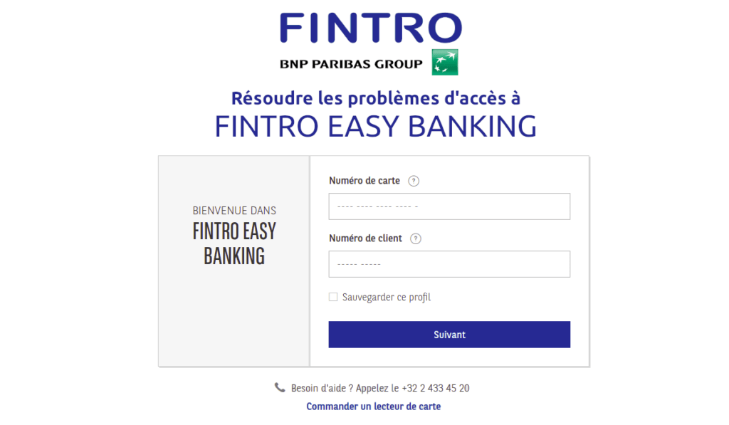 fintro easy banking problème de connexion